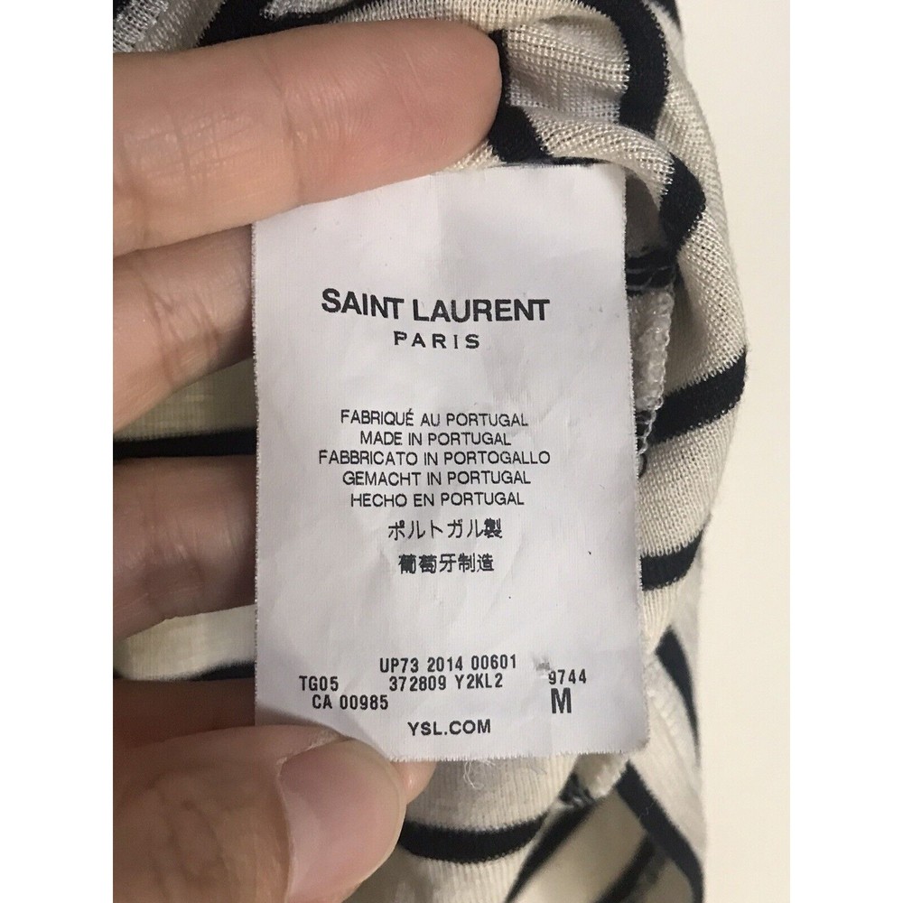 Saint Laurent Black/White Stripe Rouch Pocket and Back Detail 100% Silk Top sz M - Picture 4 of 6